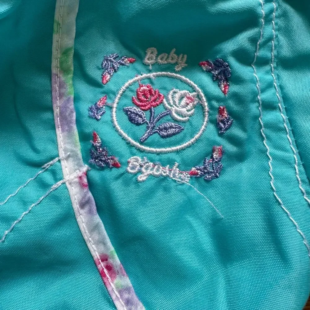 Vintage Baby B'Gosh Blue Ruffle Lightweight Girls Rose Floral Jacket 12 Months